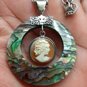 Sterling Silver Abalone Cameo Pendant/ Necklace
